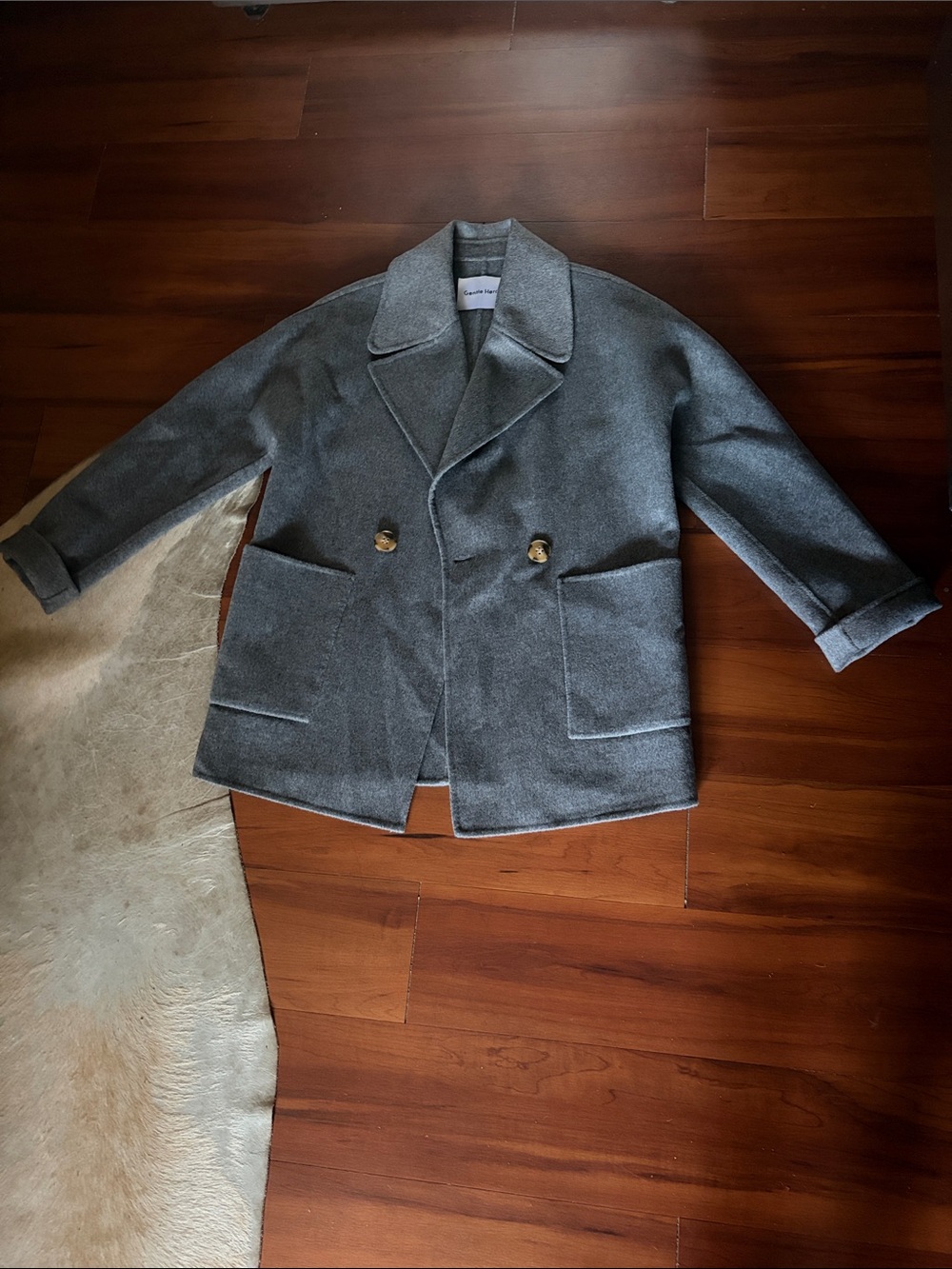 Gentle Fawn Gray Double-Breasted Wool Coat with Buttons Sz S